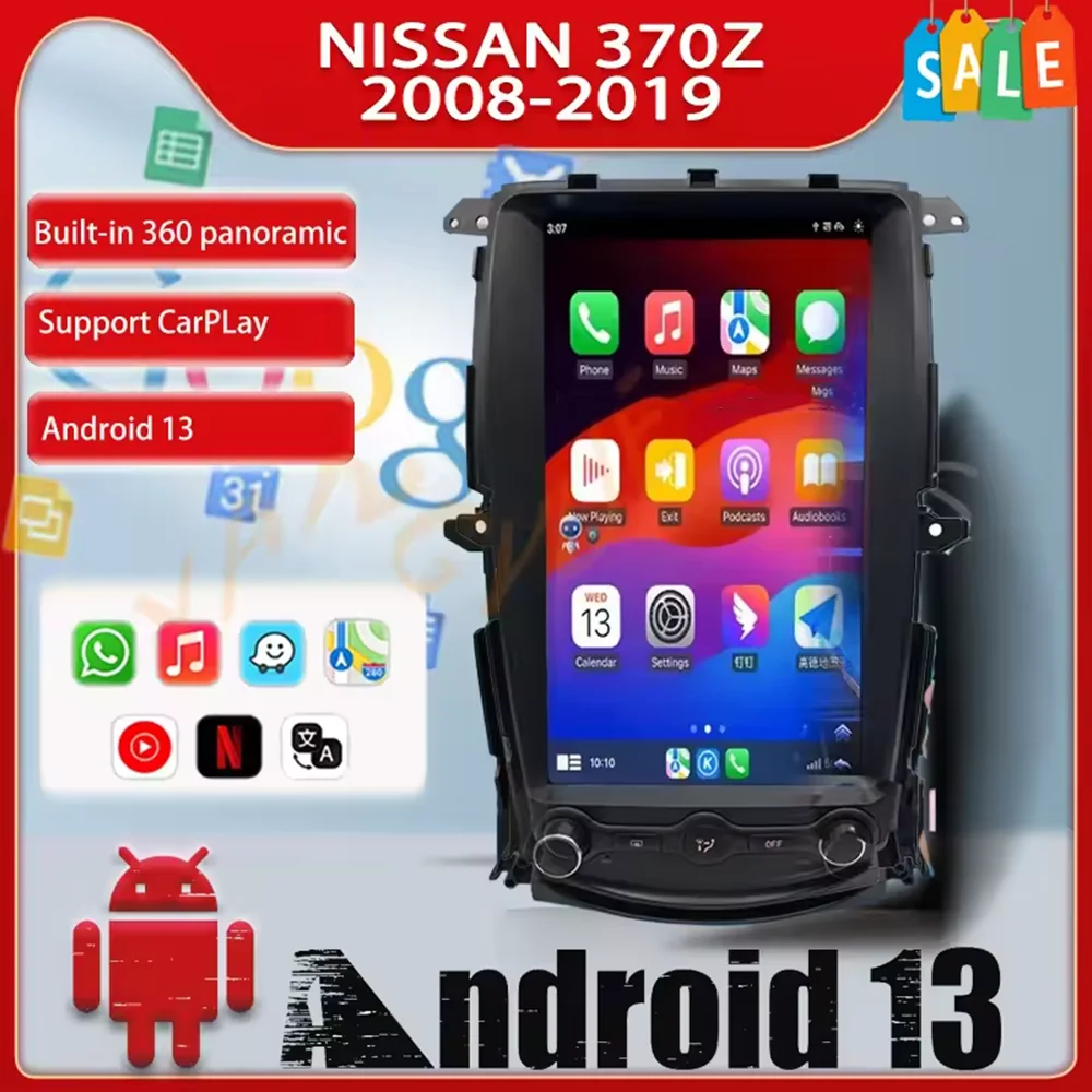 

13,8-дюймовый стильный экран Android 13 для Nissan 370Z Z34 2008-2019, автомобильный мультимедийный плеер, стереоприемник, радиоприемник, CarPlay