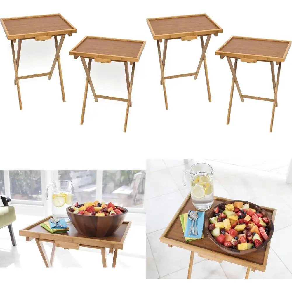 Bandejas plegables para aperitivos de bambú con labio de madera, juego de 2, ideales para cocina, hogar, oficina, sala de juegos