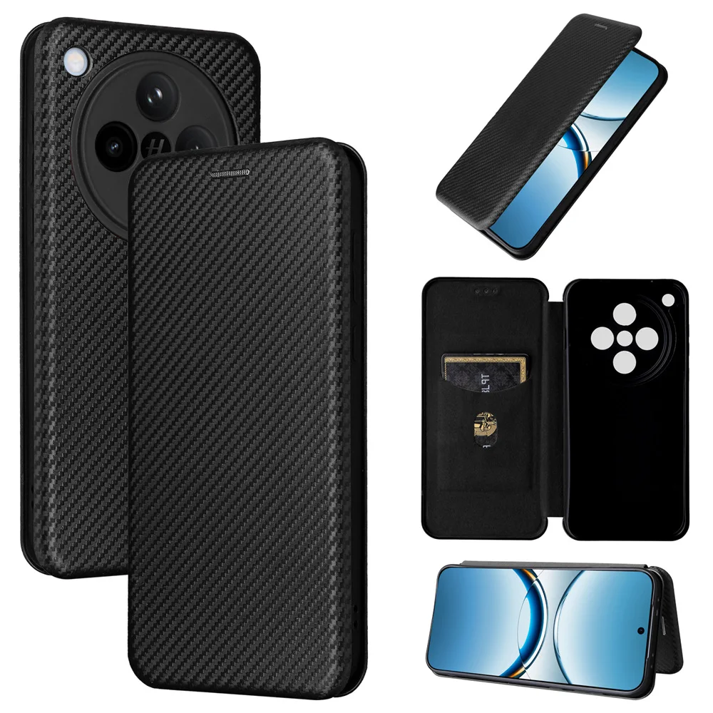 

Magnetic Close Carbon Fibre Flip Cover Leather Case For OPPO Find X8 5G Wallet Card Slot Phone Stand