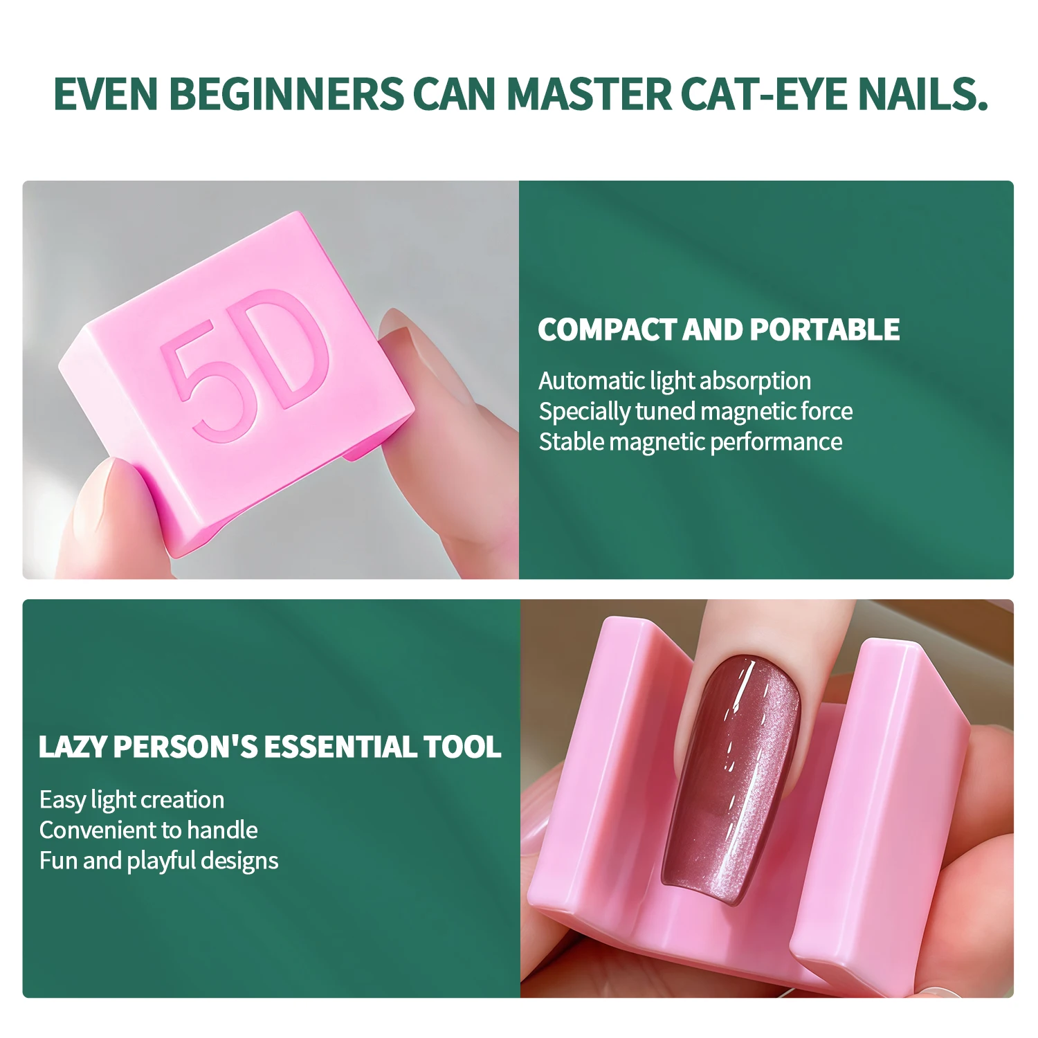 Nailpop 1pc Cat Eye Magneet Wit/Roze Voor Gel Nagellak Nail Art Tool Creëer Franse Brede Smalle Kant Cat Eye Effecten Beginners