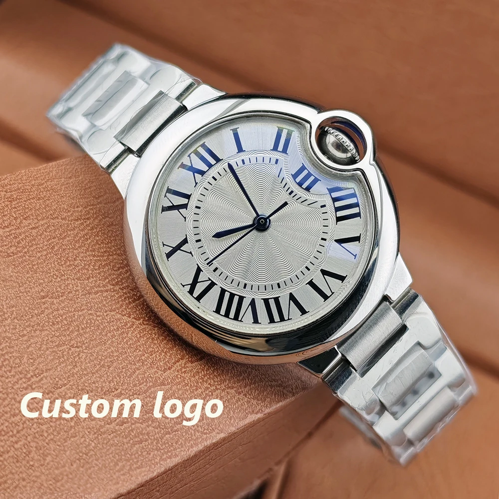 Balão azul nh05 relógio feminino 33mm logotipo personalizado relógio de aço inoxidável adequado para relógio de movimento nh05