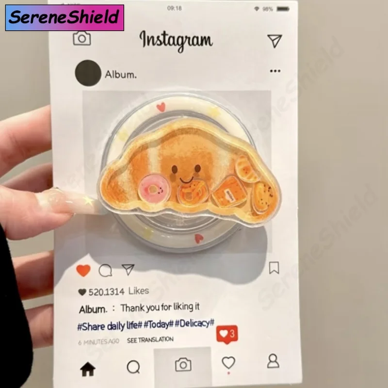 

Kroean милый мультяшный круассан для Magsafe Griptok, держатель для телефона, кольцо на палец, подставка для iPhone 16, Samsung, кронштейн для девочек