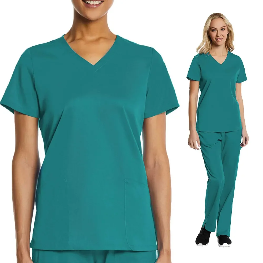 Macacão cirúrgico de manga curta com decote em v feminino, roupa para lavar as mãos, sala cirúrgica, desgaste dos enfermeiros, Europa e Estados Unidos