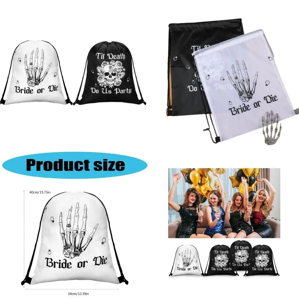 

R1WE праздничный рюкзак с принтом скелета на шнурке, практичный тканевый дизайн, незаменимый аксессуар для вечеринок для