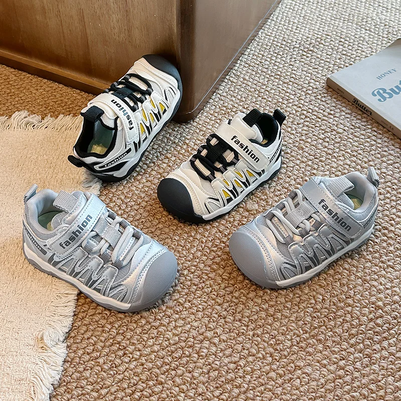 Toddler Kids Outdoor Hiking Sneakers Mesh Magic‑Tape Fake‑Lace‑Up Anti‑Slip Rubber Sports Shoes