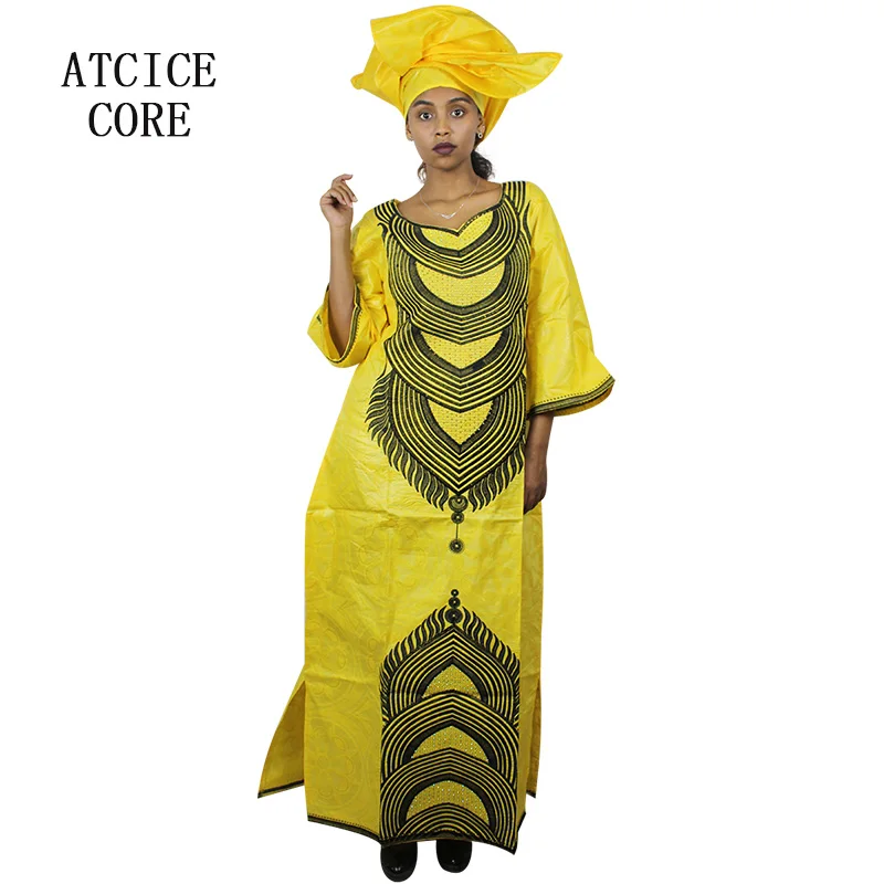 African Dresses For Women African Bazin Embroidery Dresses Long Dresses With Scarf