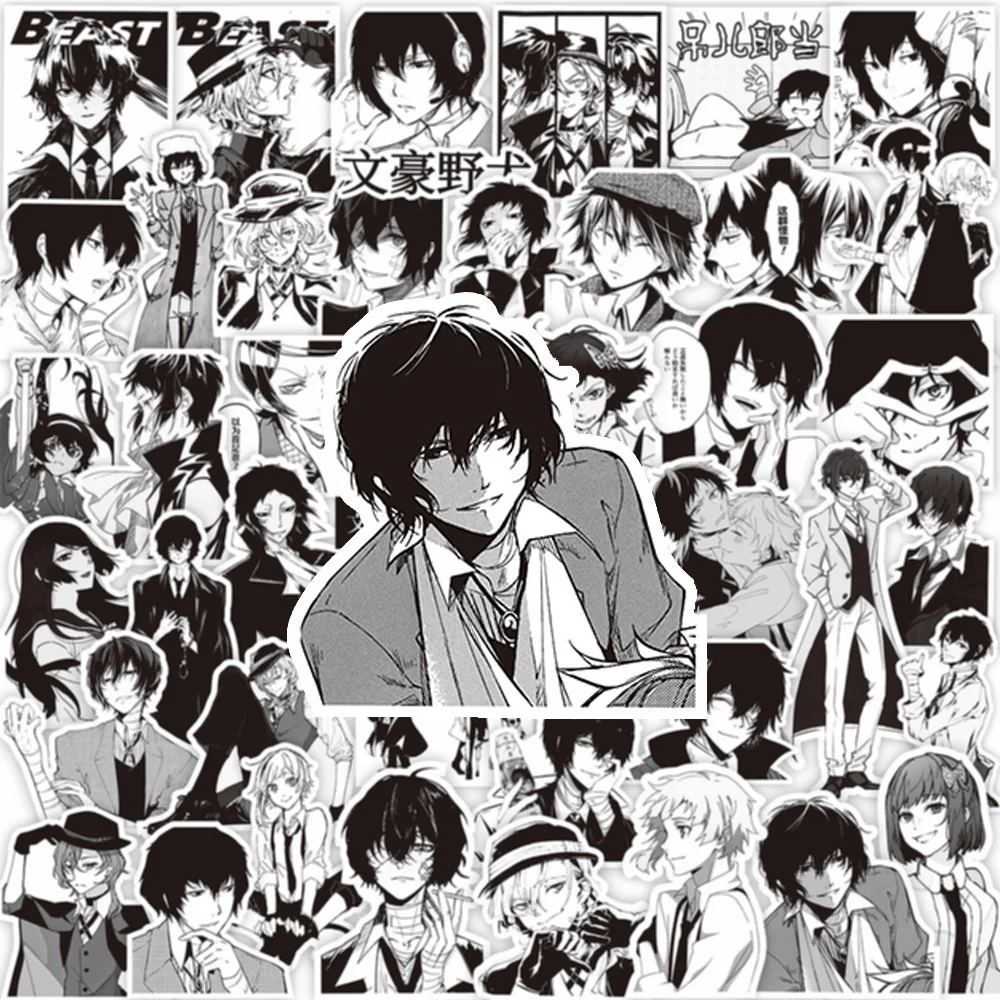 10/30/65pcs Black White Anime Bungou Stray Dogs Stickers Decals Toys Cool DIY Motorcycle Laptop Classic Manga Sticker Toys Gifts