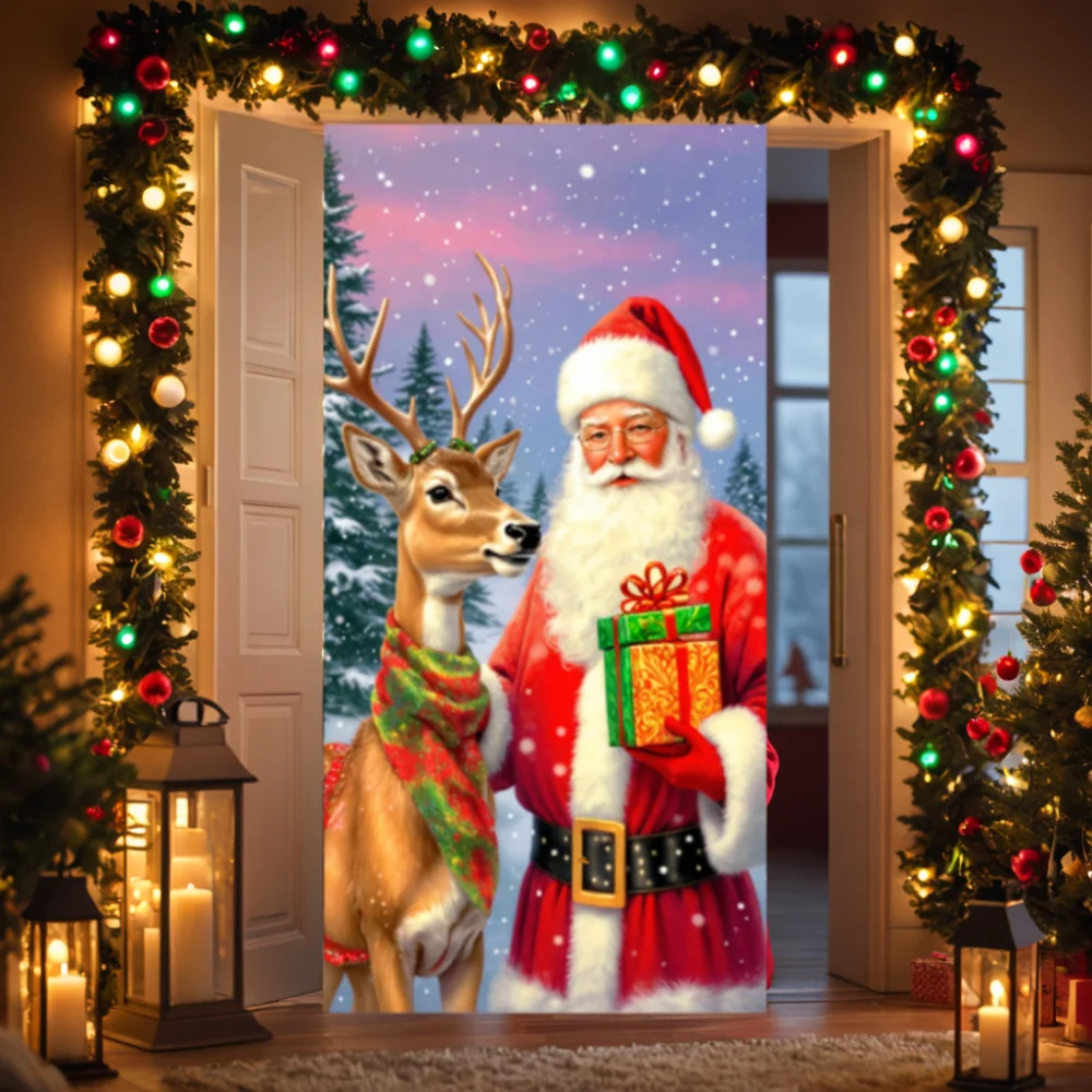 Santa Claus Linings for Christmas Doors Christmas Decorations 2024 Gifts Santa Elk Door Cover Indoor And Outdoor Decorations