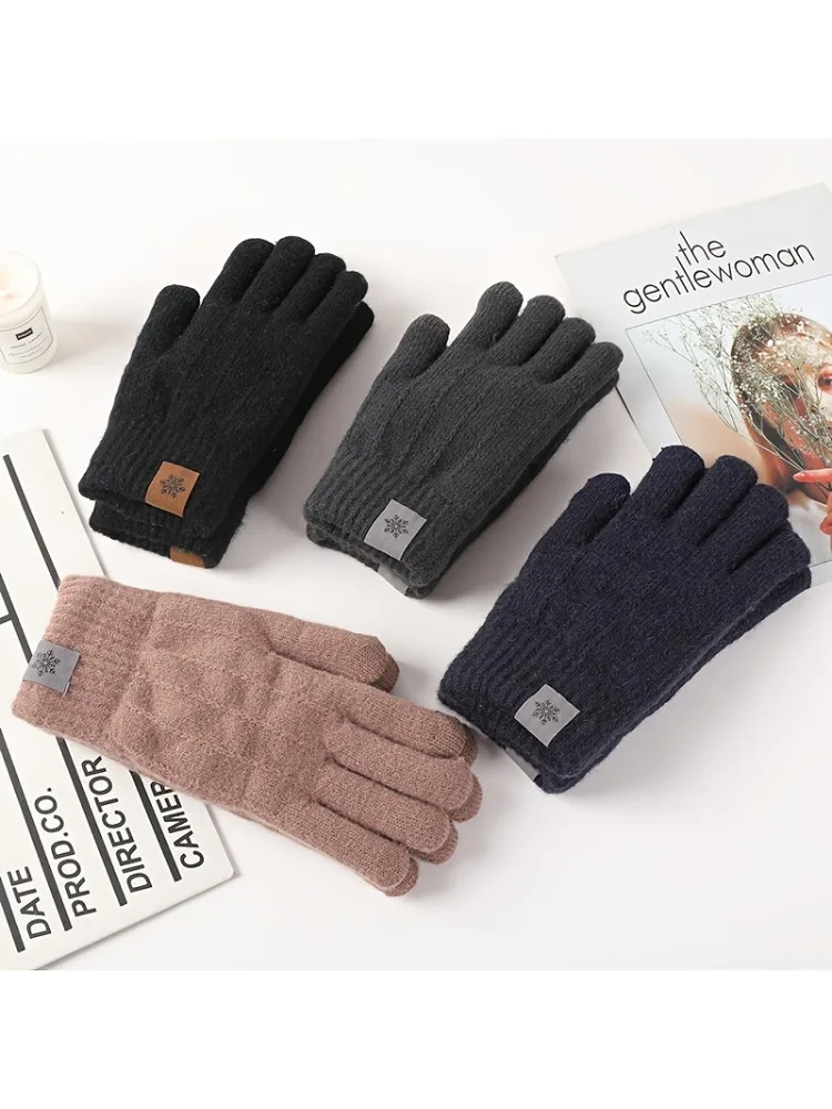 AliExpress NONE Winter Warm Gloves Men's and Women's Touchscreen Double Layer Velvet Thickened Windproof and Cold Proof Cycling Knitted Gloves