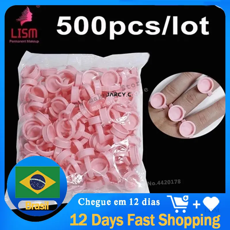 

500PCS Pink Disposable Anel Batoque Microblading Tattoo Ink Ring Cap Pigment Cups Glue Container Holder Grafting Eyelash Medium