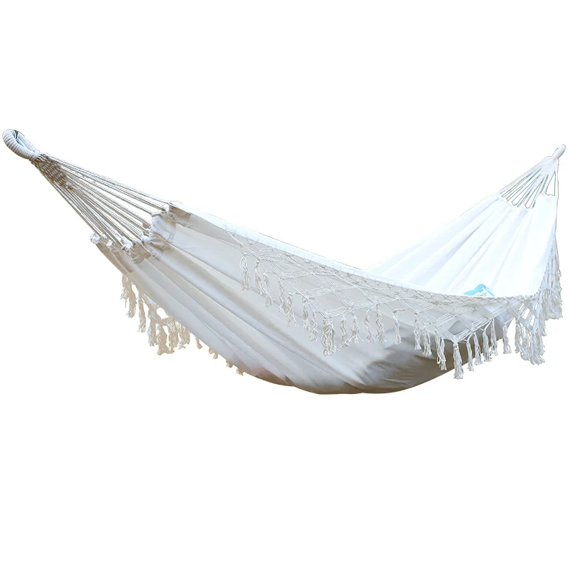 Outdoor double hammock adult fringed lace solid wood swing