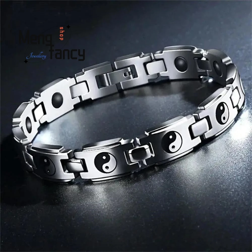 

Titanium Steel Silver Fish Taiji Gossip Men's Titanium Steel Bracelet Tide Silver Hundred Radiation Anti-fatigue Fashion Jewelry