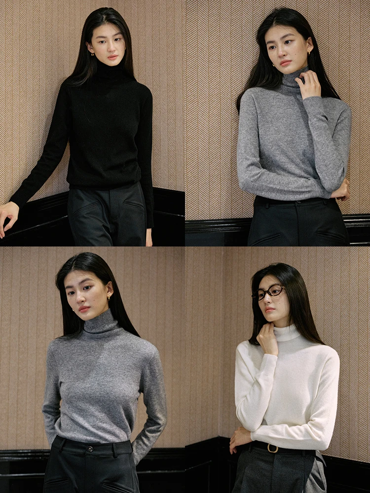 

Jicouture женская вязаная основа Camere Blended Long Sve с высоким воротником, осенняя универсальная теплая повседневная одежда стандартного кроя