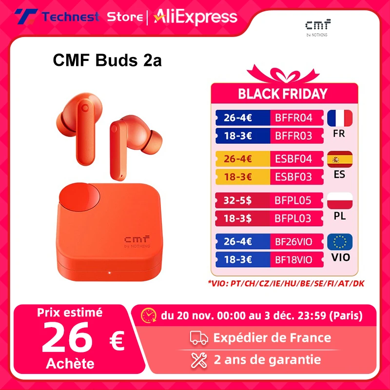 CMF Buds 2a Global Verison 42dB annulation active intelligente du bruit Bluetooth 5.4 CMF par Nothing Buds 2a