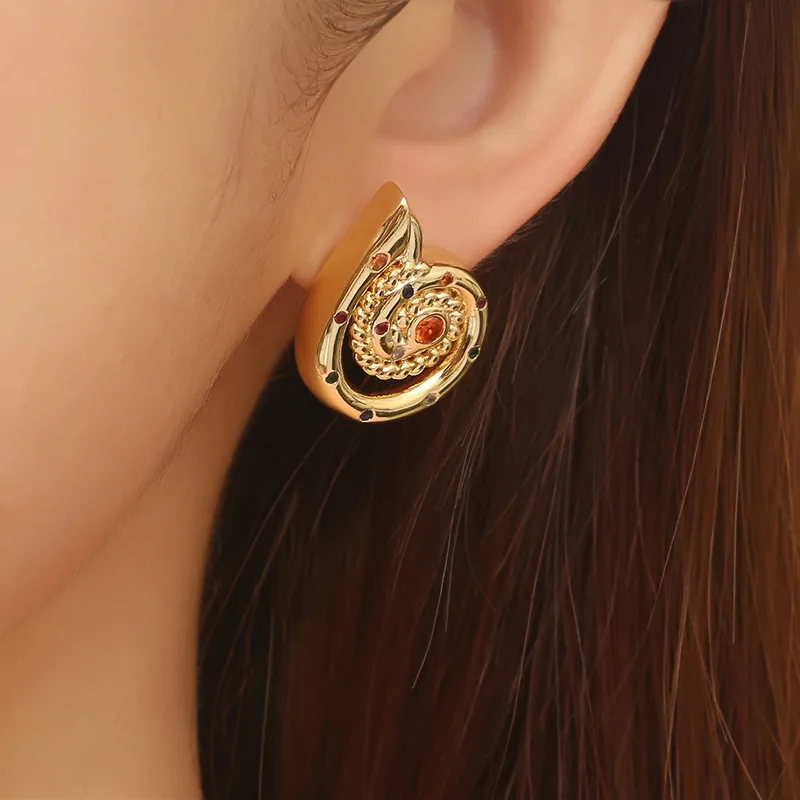 

Fashion Copper Spiral Hoop Earrings Exquisite Unique Jewelry Party Gift Metal Gold Anti-Allergic Earrings