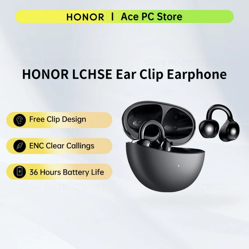 HONOR Choice LCHSE Ear Clip Earphone ENC Wireless Earbuds Bluetooth 5.3 Dual-Connection Open Ear Headphone 36 Hours Battery