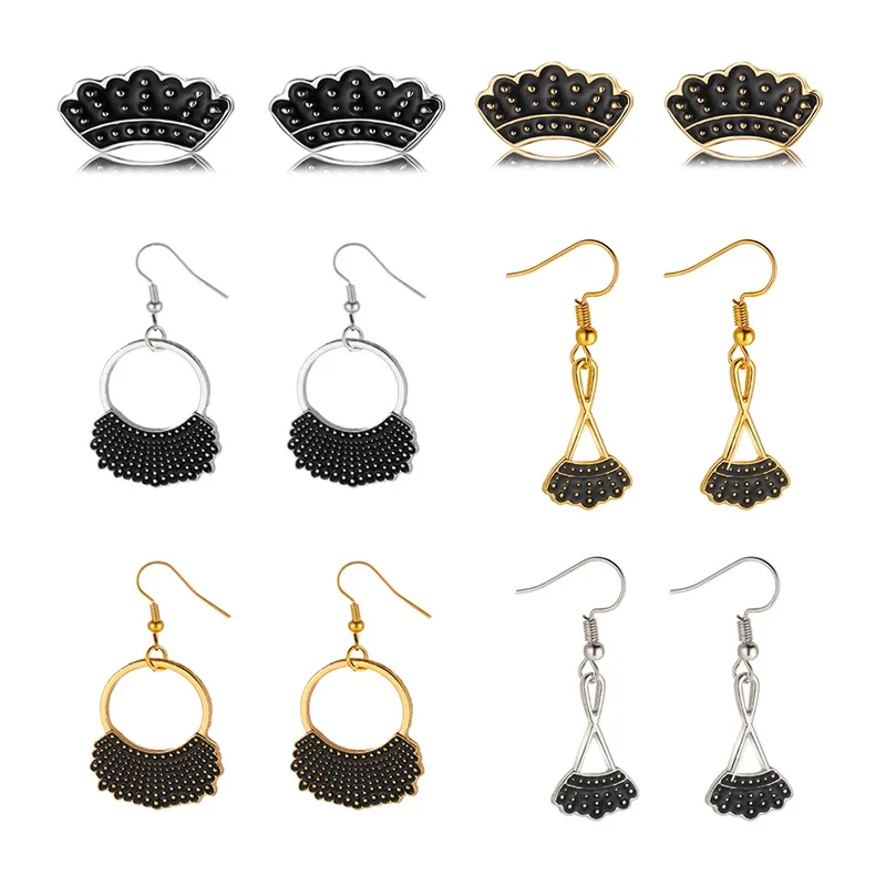 Hot Selling French Retro Fan-Shaped Small Skirt with Oil Dripping Earrings, Women's Design Sense, Artistic Retro Earrings