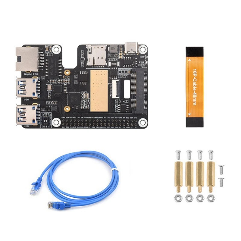 

For Raspberry Pi 5 Pcie To Minipcie 4G Gigabit Ethernet RJ45 USB3.2 HAT+ Adapter Board Pcie To Minipcie Gbe USB3.2 HAT+