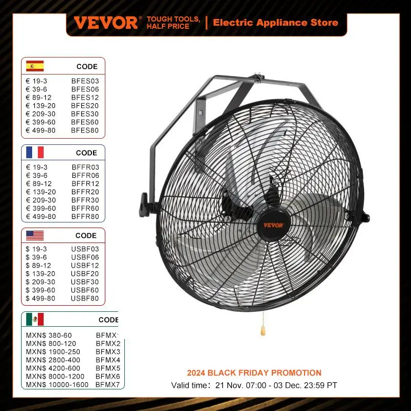 VEVOR Wall Mount Fan High Velocity Waterproof Oscillating Industrial Wall Fan for Warehouse Greenhouse Workshop Patio ETL Listed