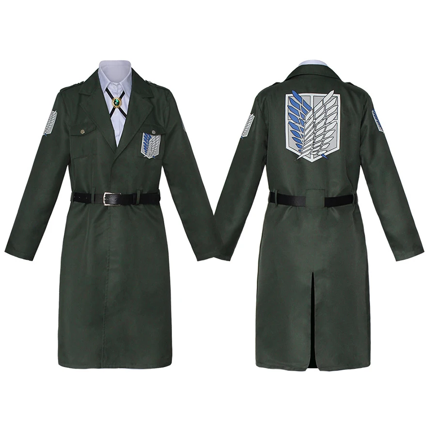 Attack on Titan Cosplay para homens, Shingek No Kyojin, uniforme escoteiro, casaco verde longo vento, roupas de Halloween