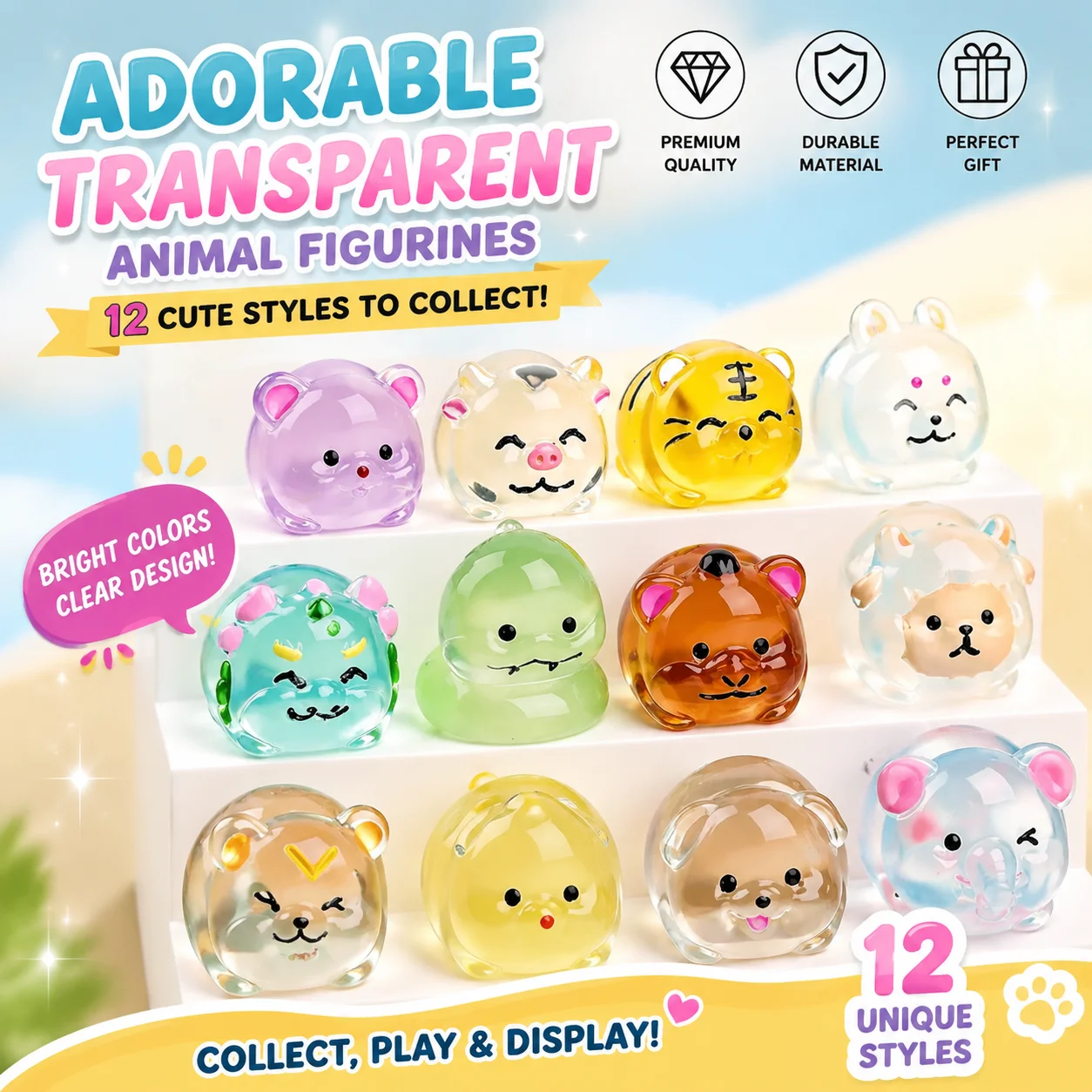 Cute office desktop decorations featuring twelve zodiac animals, small 3D luminous ornaments, and car decoration toys