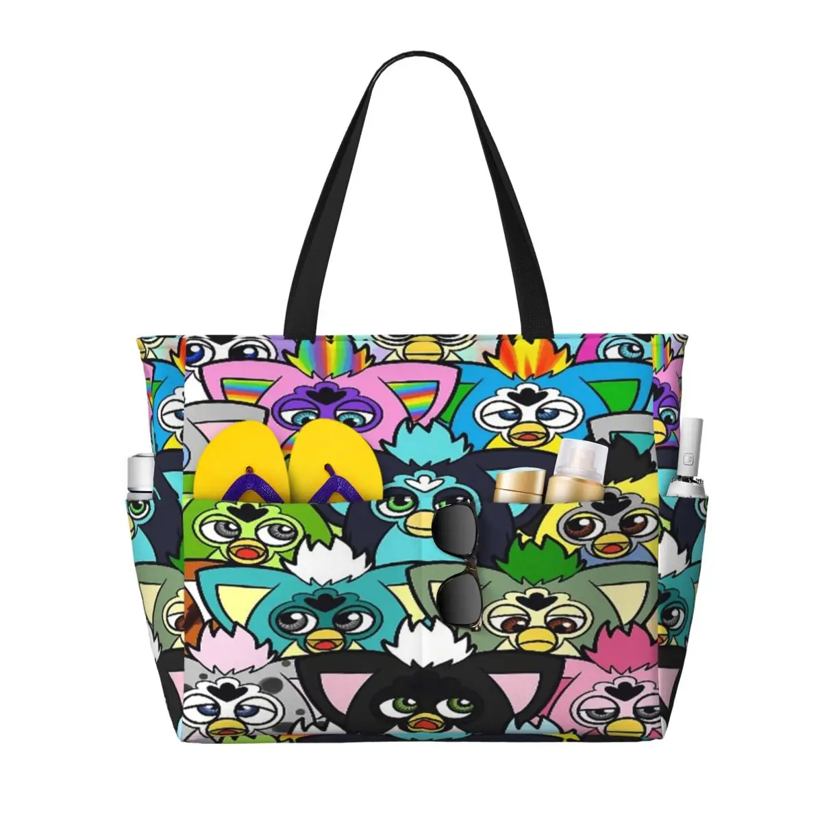

Nightmare Furby Cartoon Robot Toys Beach Tote Bag Sport Gym Yoga Duffle Large Tote Bag Women Travel Bag Fitness bag