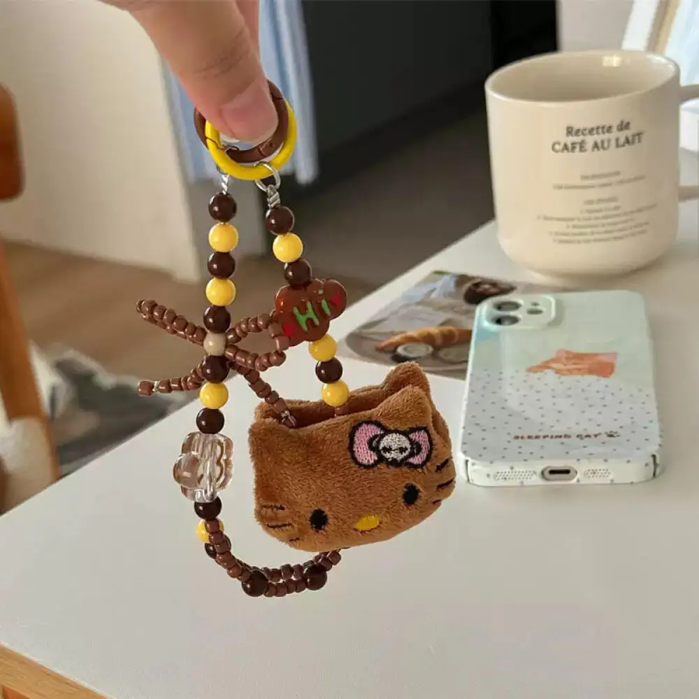 

Kawaii HelloKitty брелок с бисером, милая черная кожа, котенок, кошка, флисовые куклы, подвески, креативная цепочка для мобильного телефона, подарки