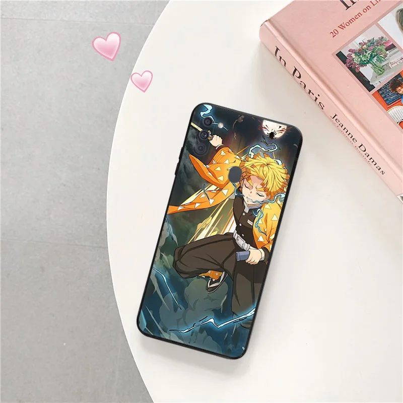 Phone Case for Samsung a24 a20e a21s a22 a23 a25 a11 a12 a13 a14 a15 a30 Demon Slayer Agatsuma Zenitsu Soft Black Silicone Cover