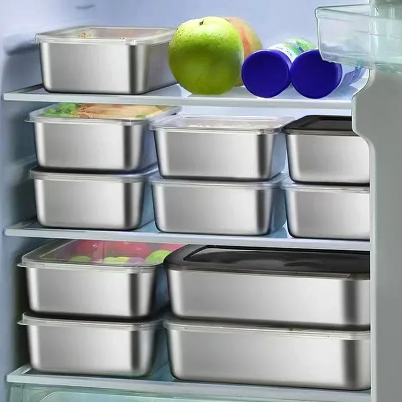 Stain Steel Fresh Keeping Container Refrigerator Container Packing Box With Cover For Outdoor Picnic Kitchen Storage Supplies
