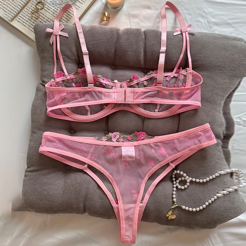 المرأة الجميلة 2 قطعة الملابس الداخلية المطرزة الأزهار ليلة الملابس الداخلية مجموعة الملابس الداخلية