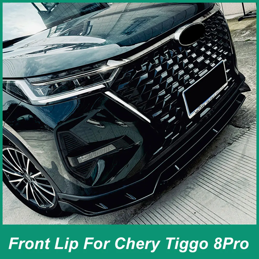 For Chery Tiggo 8 Pro Front Bumper Diffuser Splitter Spoiler Iip Chin Deflector Modification 2022-2024 ABS Material Body Kit Bla