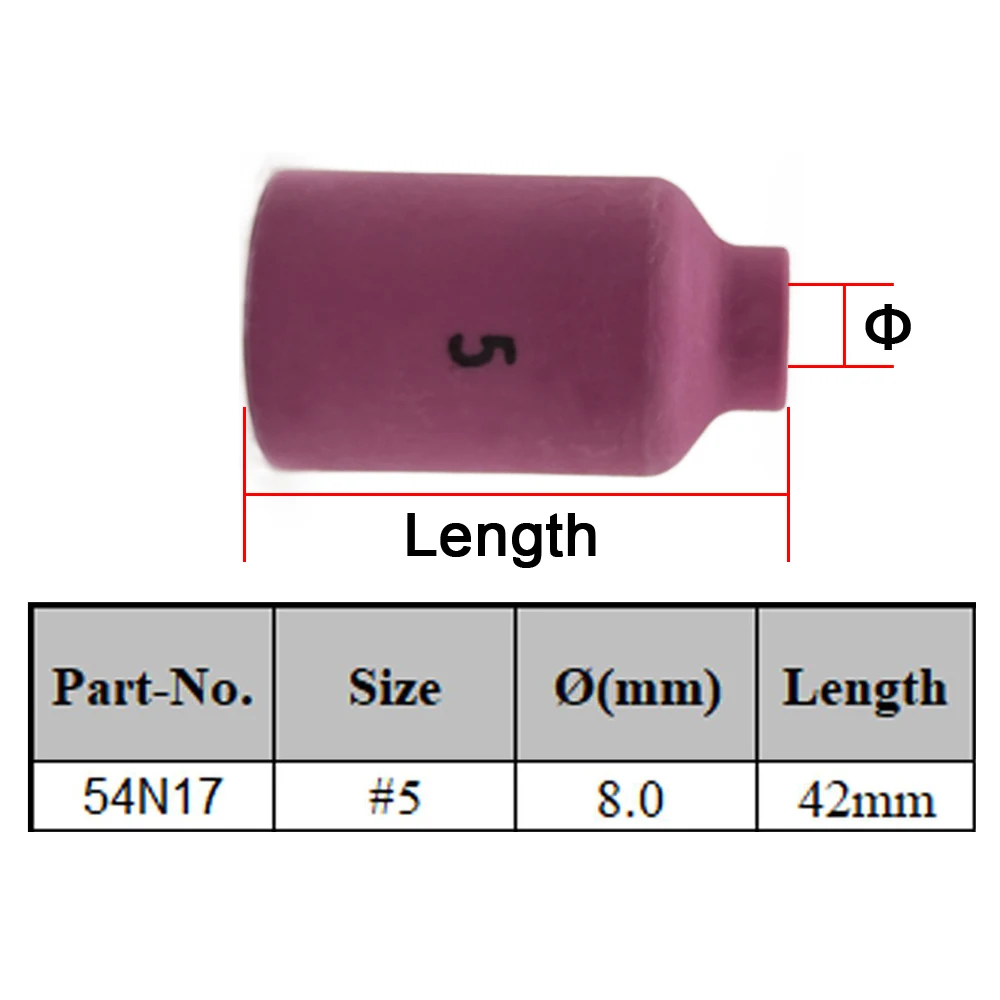 54N17 #5 TIG เชื่อมไฟฉายสิ้นเปลืองหัวฉีดอลูมินาป้องกันถ้วยสำหรับ WP17 WP18 WP26 TIG เชื่อม10ชิ้น/ล็อต