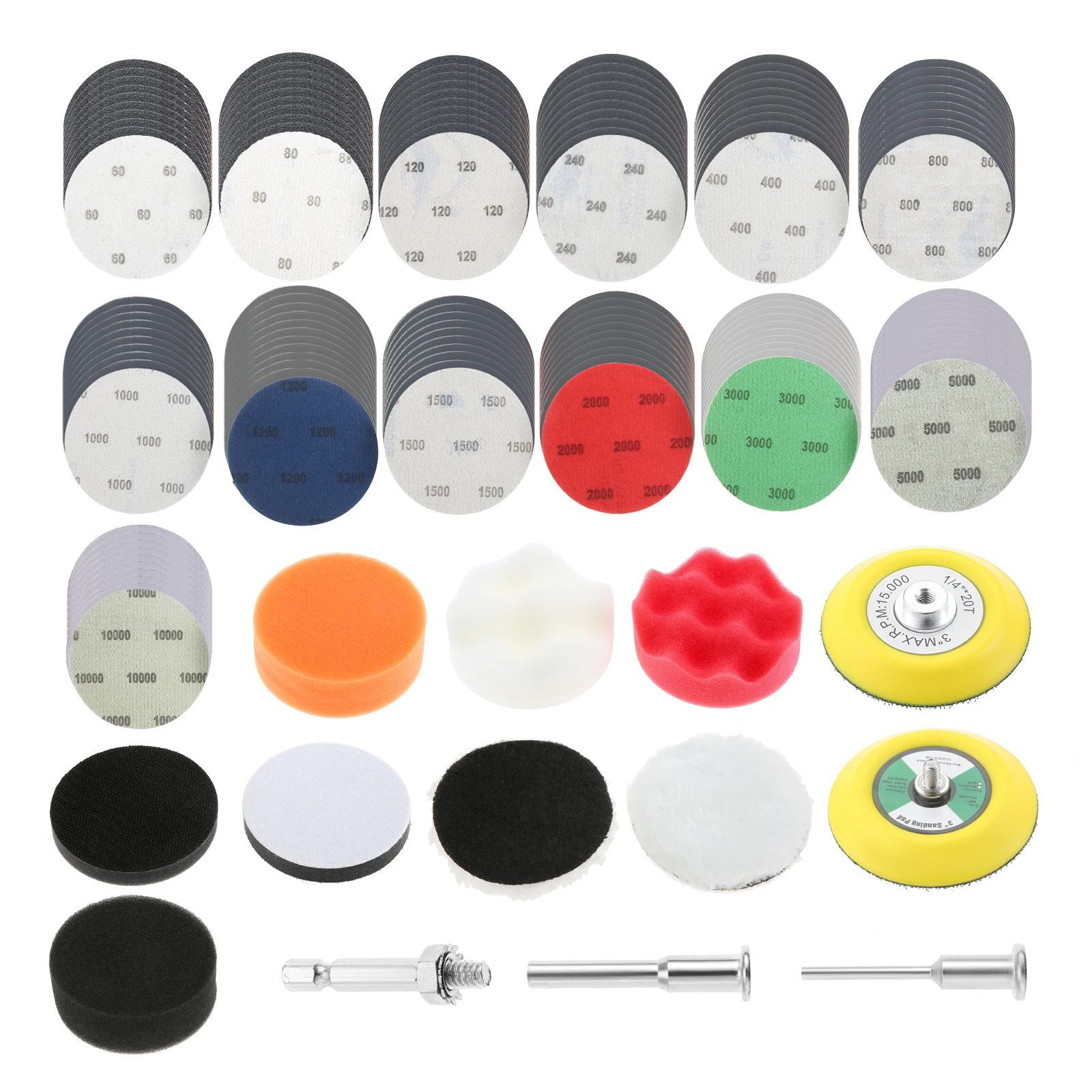 

145PCS Sanding Disc Drill Grinding Polishing Kit 3 Inch Wet Dry Sanding Disc Hook and Loop Sandpaper Buffing Pad for Rotary Tool