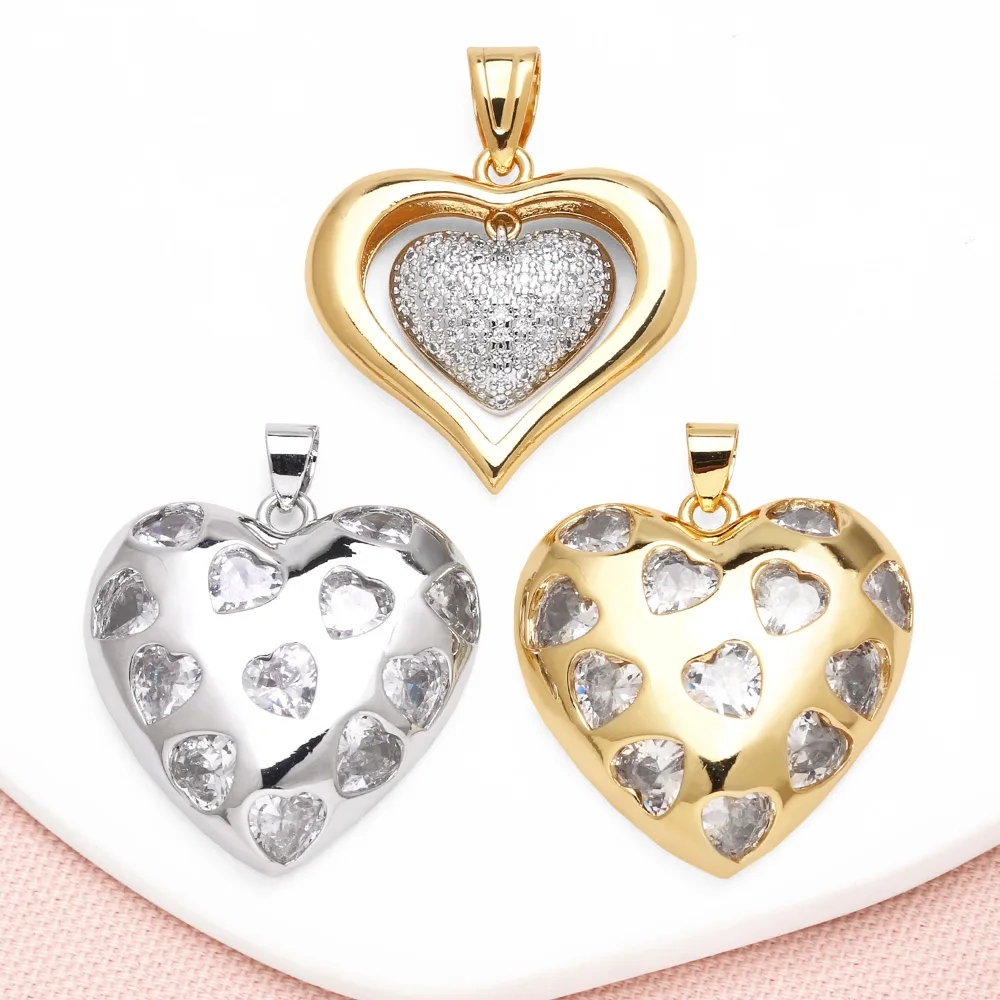 OCESRIO Trendy White Mini Crystal Heart Pendant for Necklaces Copper Gold Plated Handmade Jewelry Making Component pdtb728