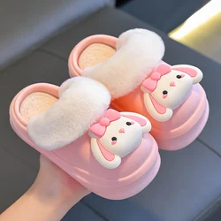 Sanrios Autumn Winter Child Cotton Slippers Cinnamoroll Plus Velvet Male Girl Water Proof Parent-Child Home Heeled Cotton Shoes