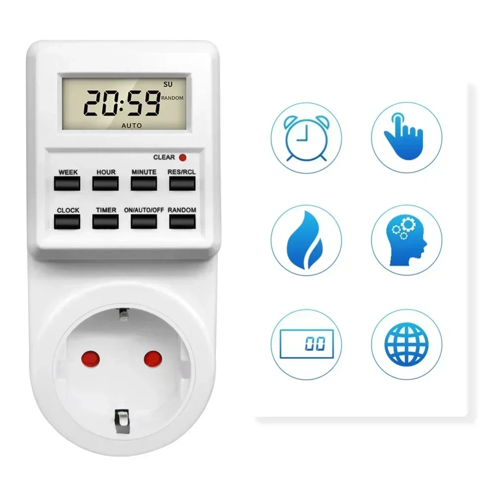 Electronic Timer Socket With Multi Day Scheduling And 12/24 Hour Time Formats Supporting Random On/Off For Enhanced Security