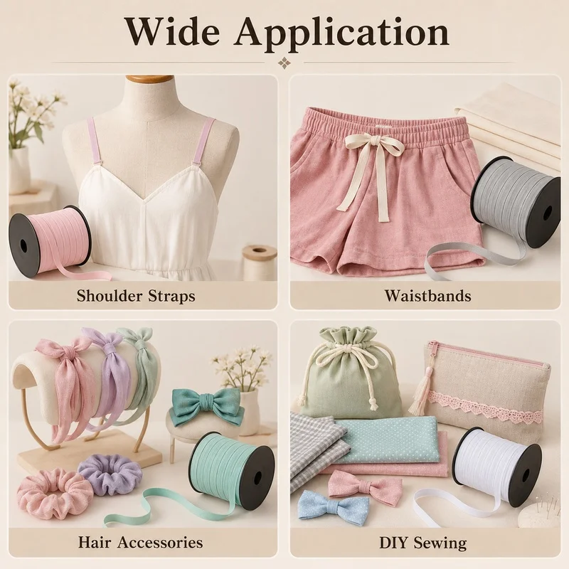 10/20/50M 6/8/10/15mm Spandex Elastic Band Soft Bra Shoulder Strap Underwear Belt Stretch Ribbon Sewing Trim Accessory Roll DIY view 6