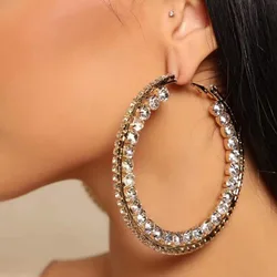 Large Circle Rhinestones Hoop Earrings Clear Crystal Bridal Wedding Earrings for Women