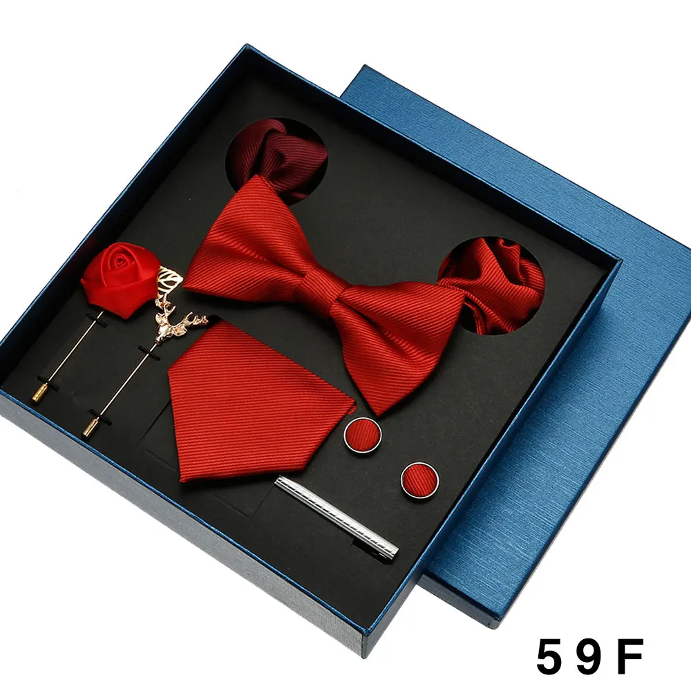 8-teiliges Luxus-Herren-Krawatten-Set in Geschenkbox, Krawatte mit festlicher Hochzeit, Fliege, Einstecktücher, Manschettenknöpfe, Clip-Broschen, Anzug – Detail 26