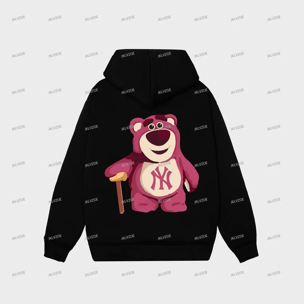 

New Disney Women's Fashion Brand Pullover Oversized Luxury Strawberry Bear Hoodie Hooded Oversized Men's Printed Cool Top
