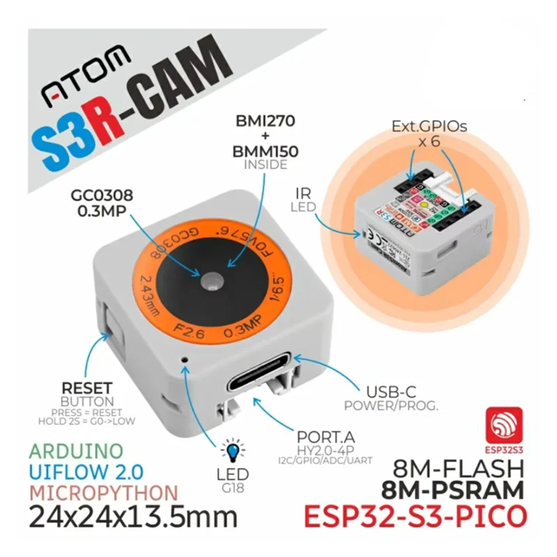 ABUO-Atoms3r-CAM AI Chatbot Kit ESP32-S3 وحدة تحكم قابلة للبرمجة قاعدة صوتية مساعد بصري مع كاميرا