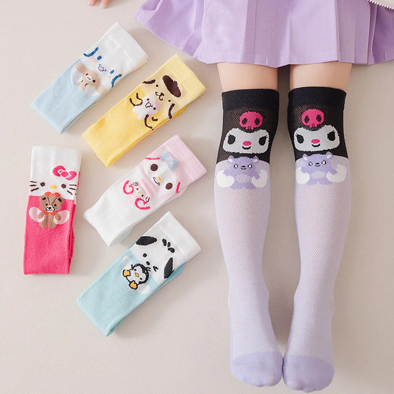

1 Pair Kuromi Socks New Style Women's Japanese Anime Pattern Calf Socks Summer Sweet Kawaii Mesh Breathable Knee-Highs
