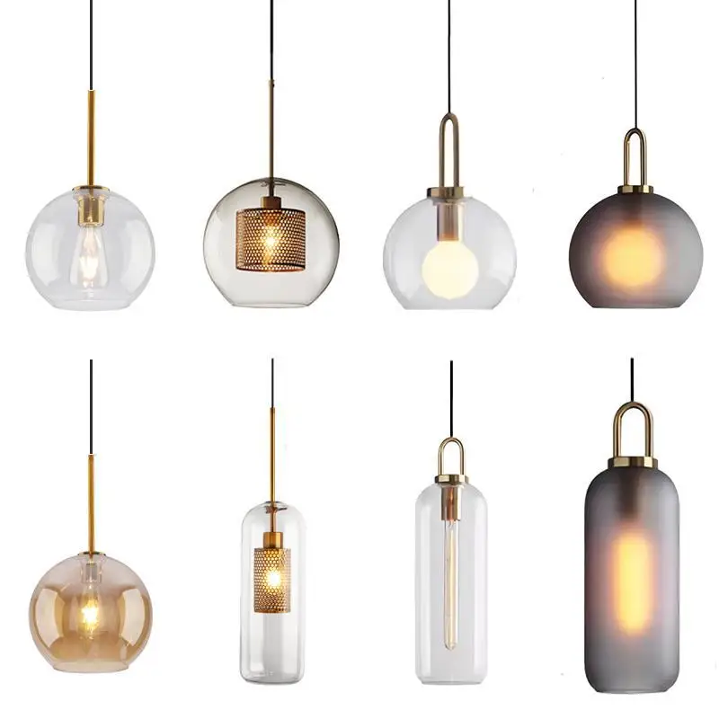 Round Glass Pendant Light for Dining Bar, Ceiling Lamp with Single Shade, Elegant Transparent Cover for Restaurant Counter Home