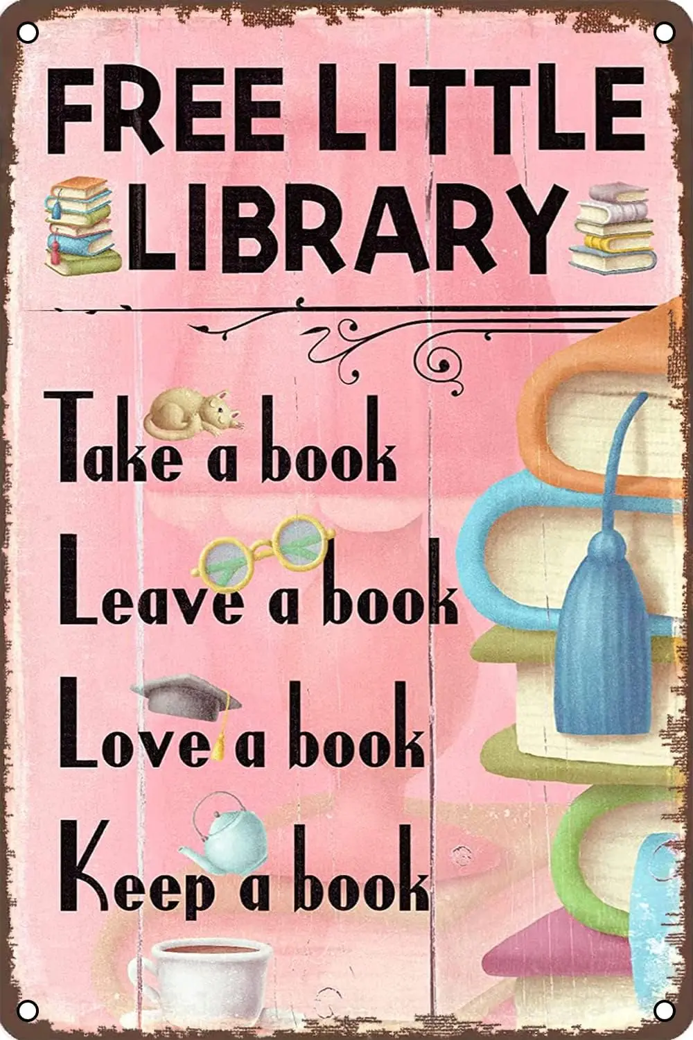 Library Sign Free Little Library Metal Sign Reading Room Wall Art Decor for Reading Room Class Decor Sign 12 X 8 INCH sign