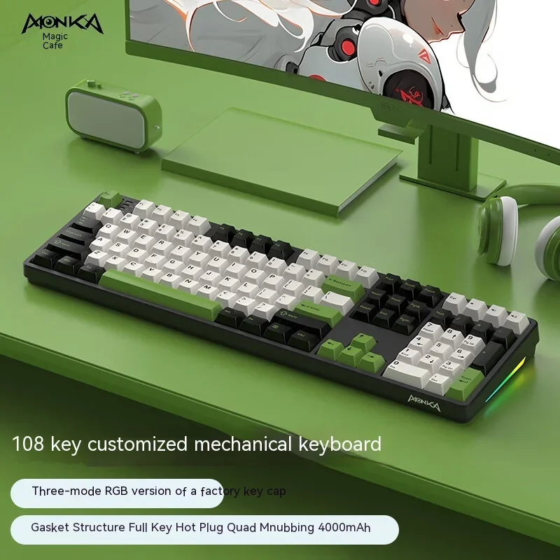 

Monka 3108 tri-mode Mechanical keyboard Wireless 2.4G Bluetooth Gasket structure customized keyboard Wired hotplug gaming office