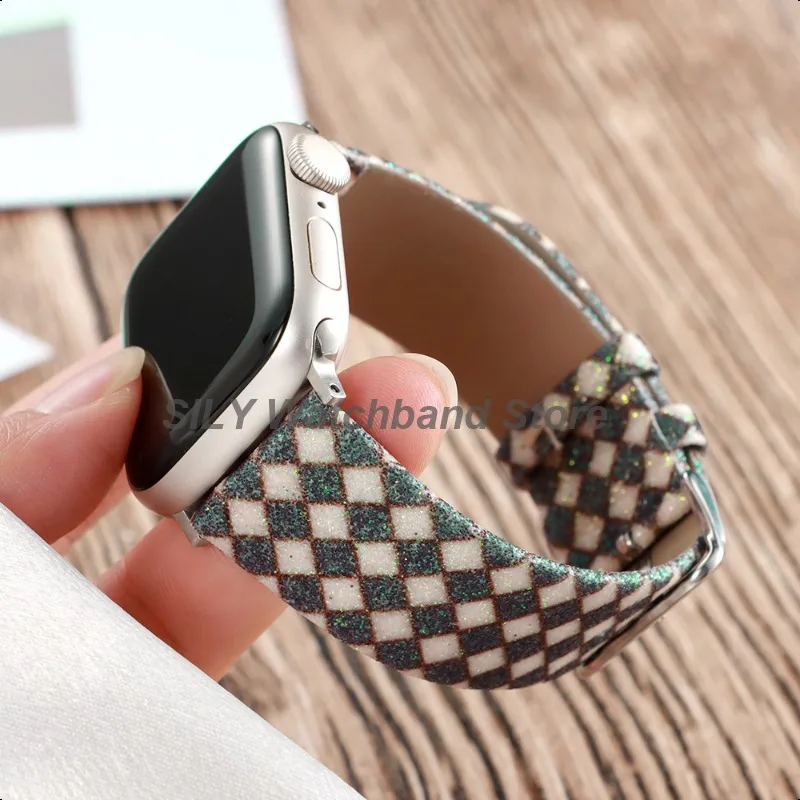 لساعة أبل 44/40/49/42/45 مللي متر ساطع سيليكون + حزام ساعة جلد لساعة IWatch Serie 10 9 8 7 6 5 4 3 SE Ultra 2 سوار