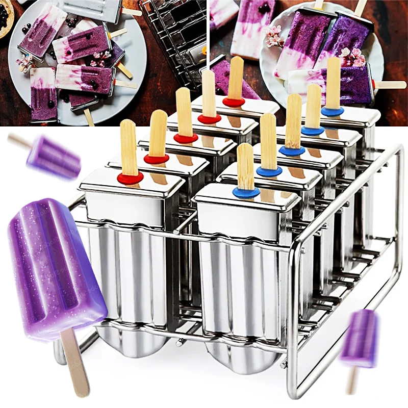 

304 Stainless Steel Popsicle Molds and Rack Ice Lolly Mold Rack Frozen Lolly Popsicle Ice Pop Maker DIY Homemade Ice Cream Mould