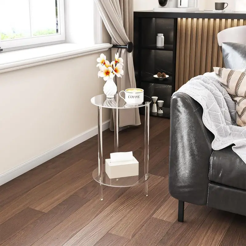 Acrylic Side Table Modern Round End Drink Table small space Transparent Small Round End Table for Living Room Bedroom Decoration image 5