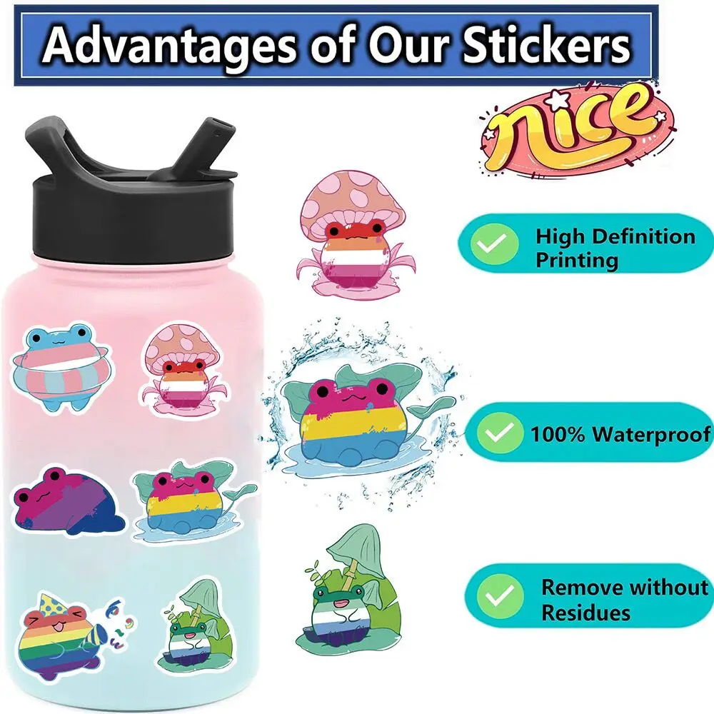 10/50pcs Funny Colorful Rainbow Pride Frog Stickers LGBT Toys Decals DIY Laptop Phone Notebook Luggage Guitar Graffiti Sticker