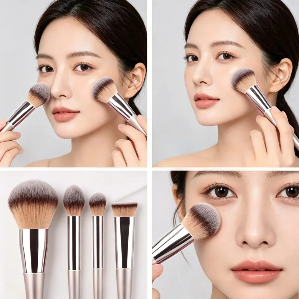 10PCS Makeup Brush Set Champagne Gold Vegan Cruelty-Free Bristles All-in-one Full Face Eye Cosmetic Kit Beginners Professionals